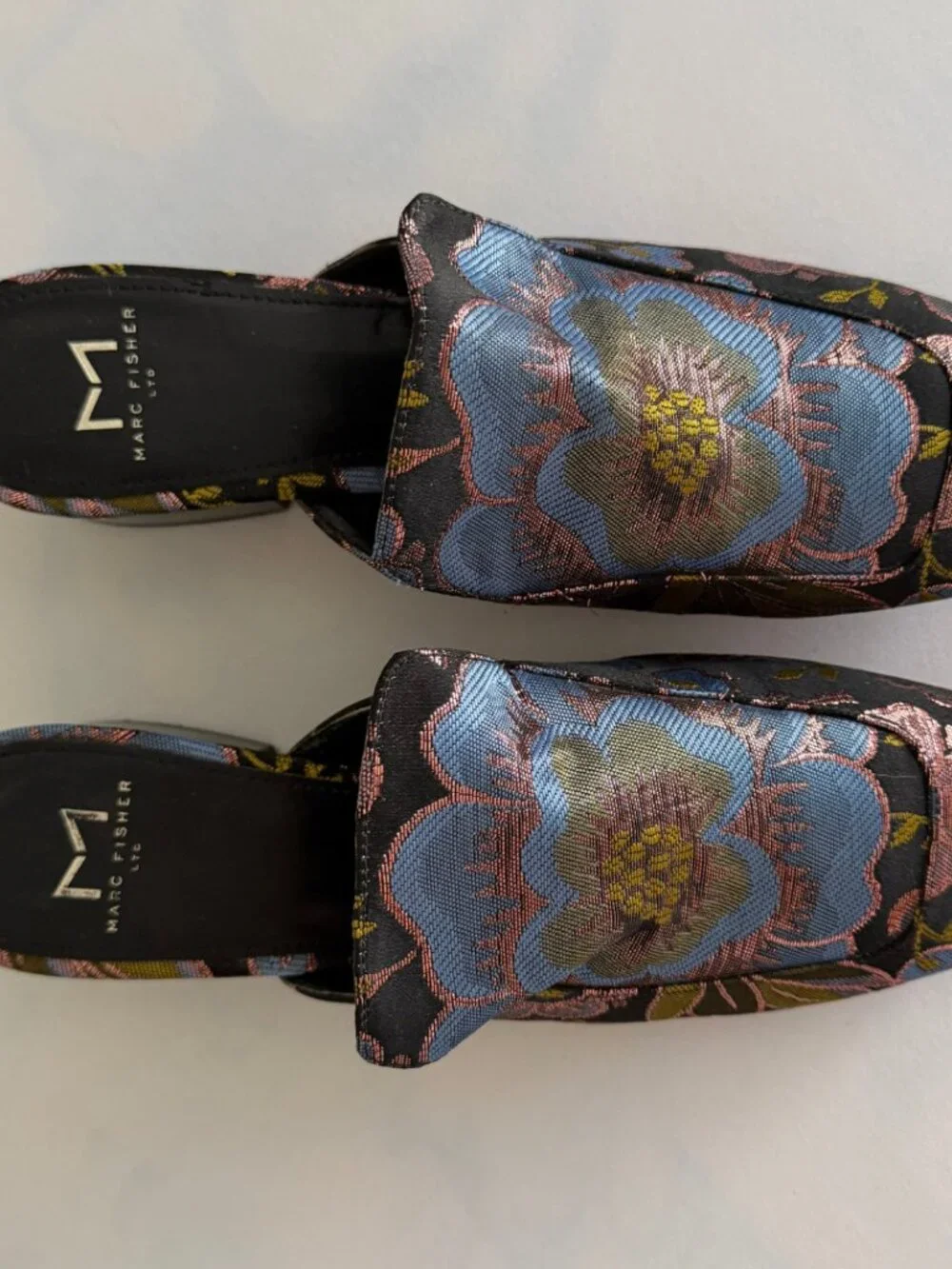 Marc Fisher Metallic Lailey Floral Slip On Square Toe Mules - Picture 3 of 7